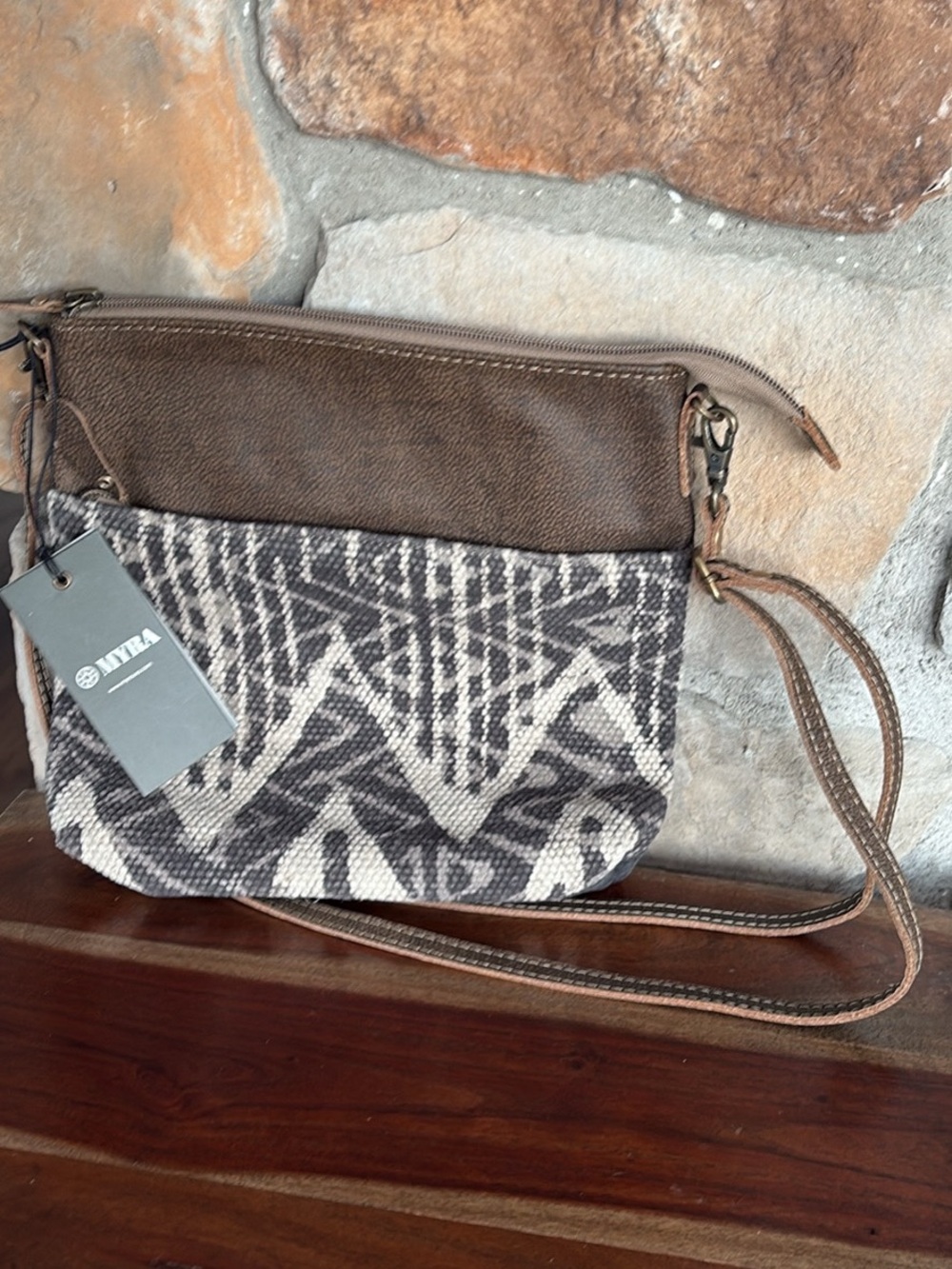 Myra Bag Brown and Cream Patterned Crossbody